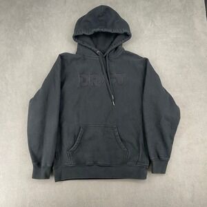 Drift Mens Tonal Embroidered Logo Hoodie Black Fleece Pullover Size Large H153